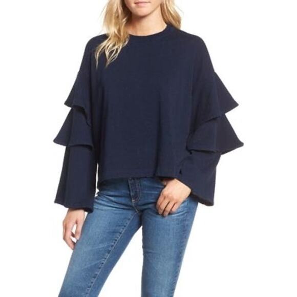 AG Adriano Goldschmied Women’s XS Pearl Ruffle‎ Sweatshirt in Dark Indigo NWOT - Picture 1 of 9